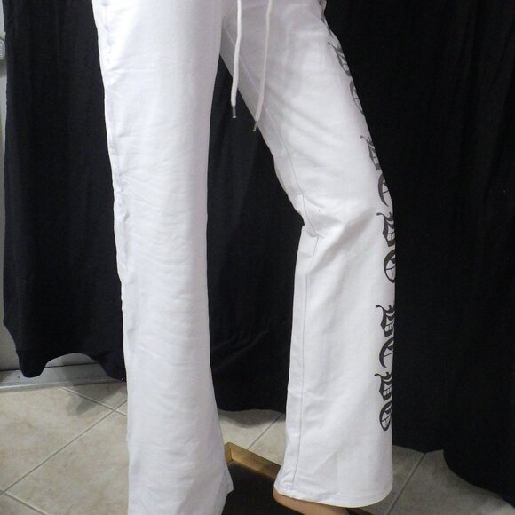 NWT BCBG sz MED LG XL 95% cotton WHITE WITH OMBRE GLITTER LOGO 2PC TRACKSUIT - Picture 4 of 16